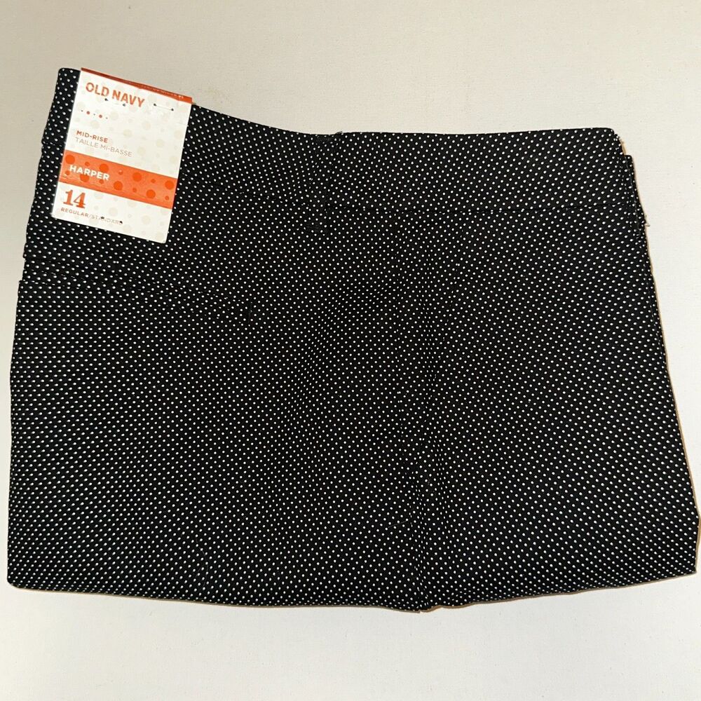 Old Navy Harper Womens Pants 14 Black Polka Dot Mid Rise Ankle NWT
